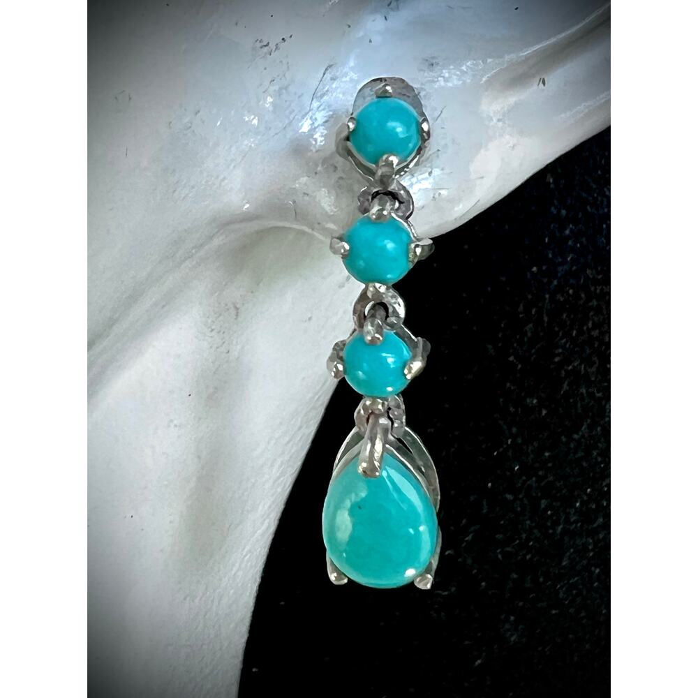 Sleeping Beauty Turquoise Sterling Dangle Earrings - Picture 3 of 10